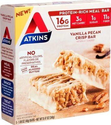 Atkins Vanilla Pecan Crisp Protein Bar package front