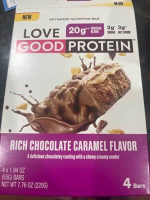 Love Good Fats Chocolate Caramel Protein Bar package front