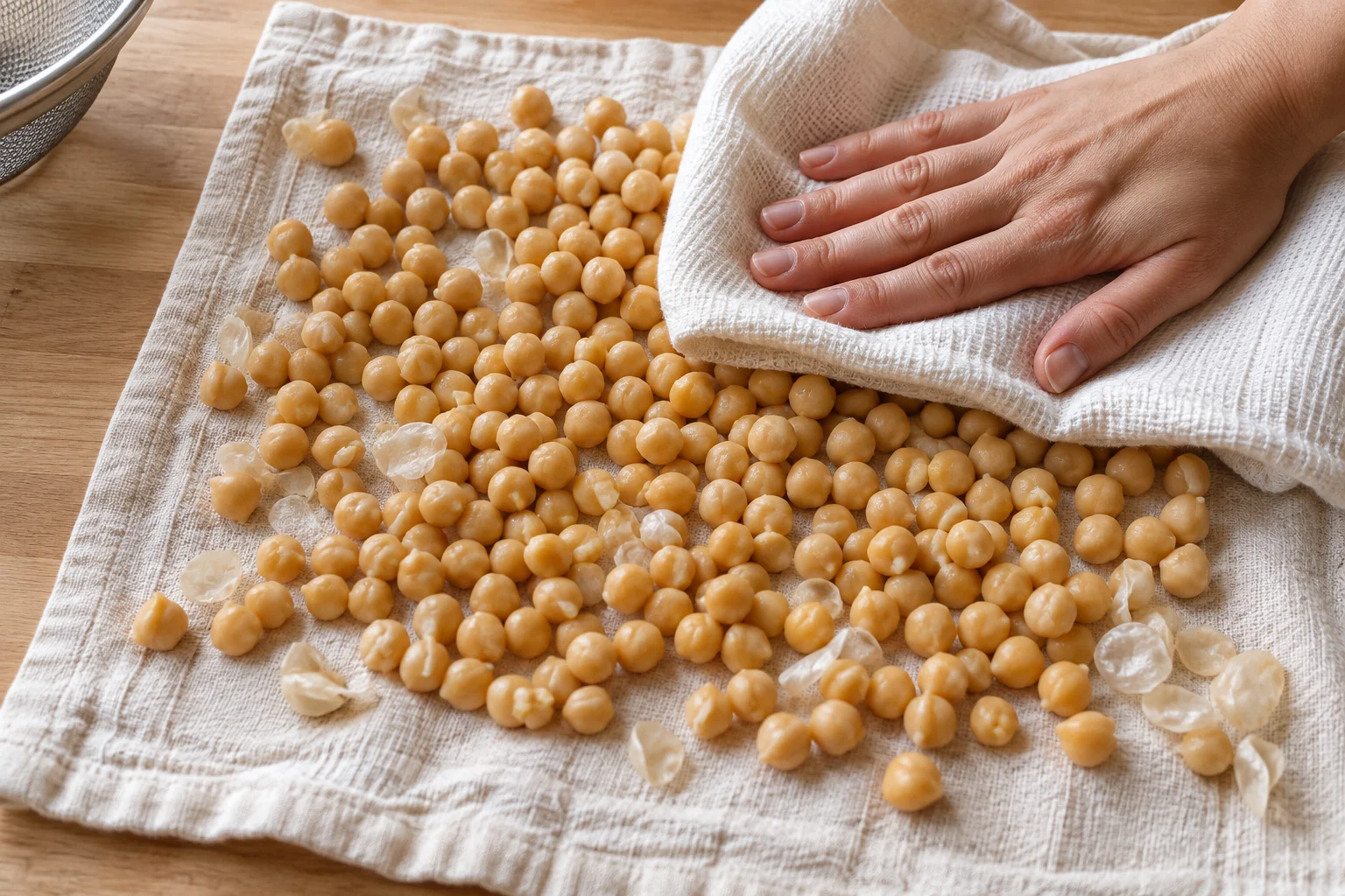 Golden roasted chickpeas dusted with smoked paprika on a parchment-lined sheet pan